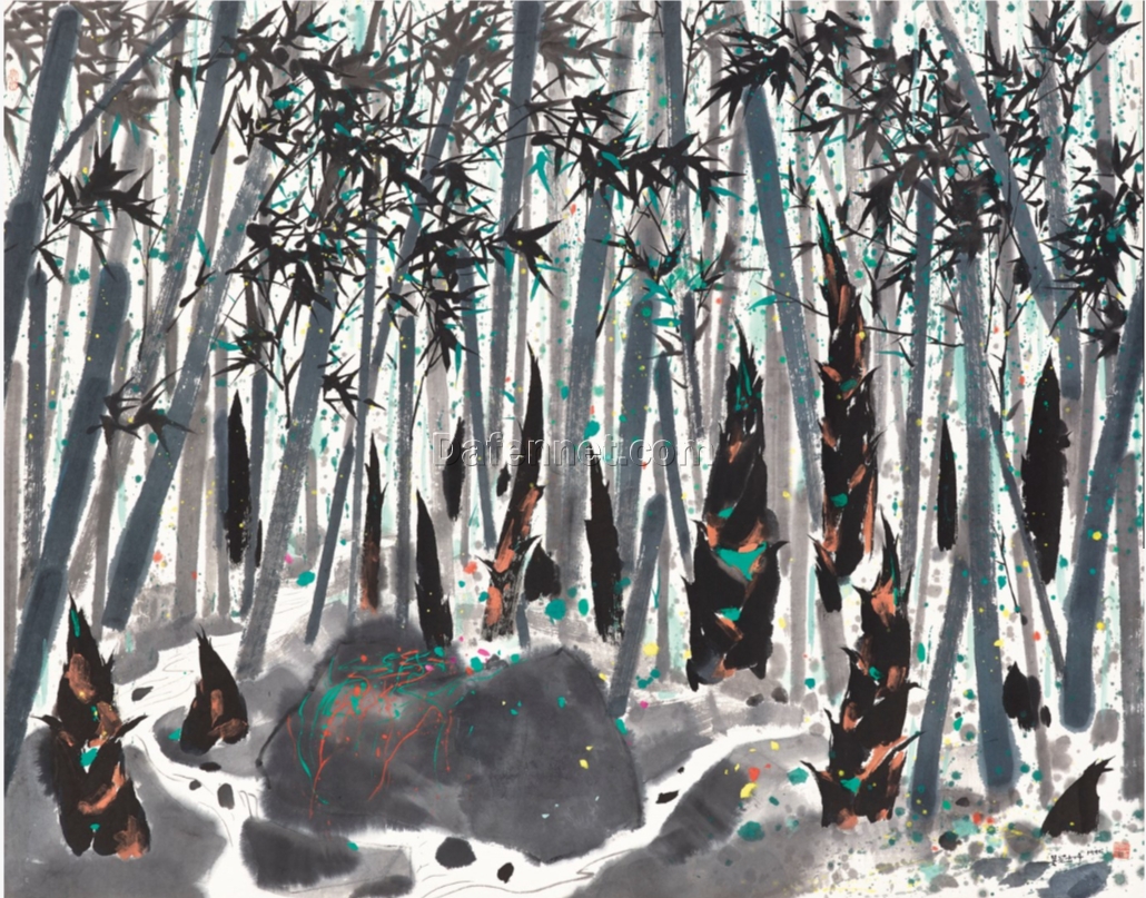 Bamboo Landscape by Wu Guanzhong – Large Canvas Oil Painting for Hotel & Office Interiors