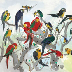 Parrot Paradise by Wu Guanzhong – Vibrant Chinese Abstract Oil Painting on Canvas for Wall Decor