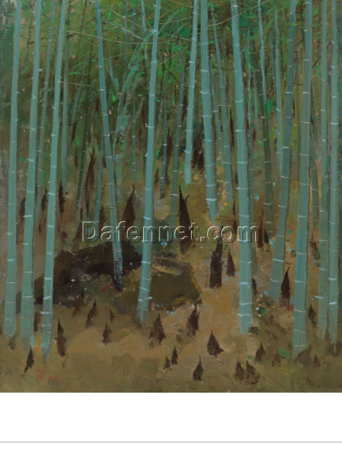 Bamboo Shoots in Spring – Wu Guanzhong Inspired Chinese Oil Painting on Canvas, Large Wall Art