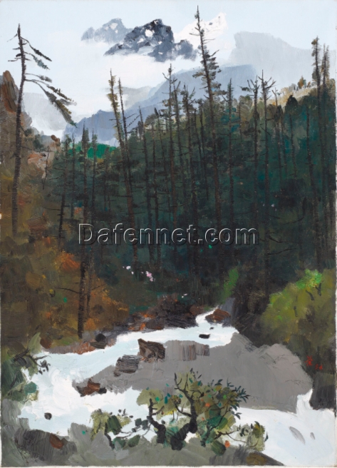 Rainy Yulong Mountain – Contemporary Chinese Wall Art on Canvas, Wu Guanzhong Style Painting