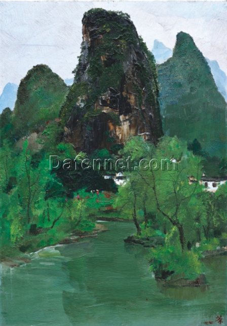 Modern Chinese Ink Landscape – Li River by Wu Guanzhong, Oversized Canvas Painting for Decor