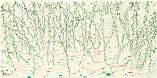 Willows and Fish – Wu Guanzhong Inspired Abstract Nature Painting on Canvas (1996)