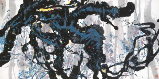 Wu Guanzhong Style Tree Roots Painting – Oversized Abstract Nature Art for Walls