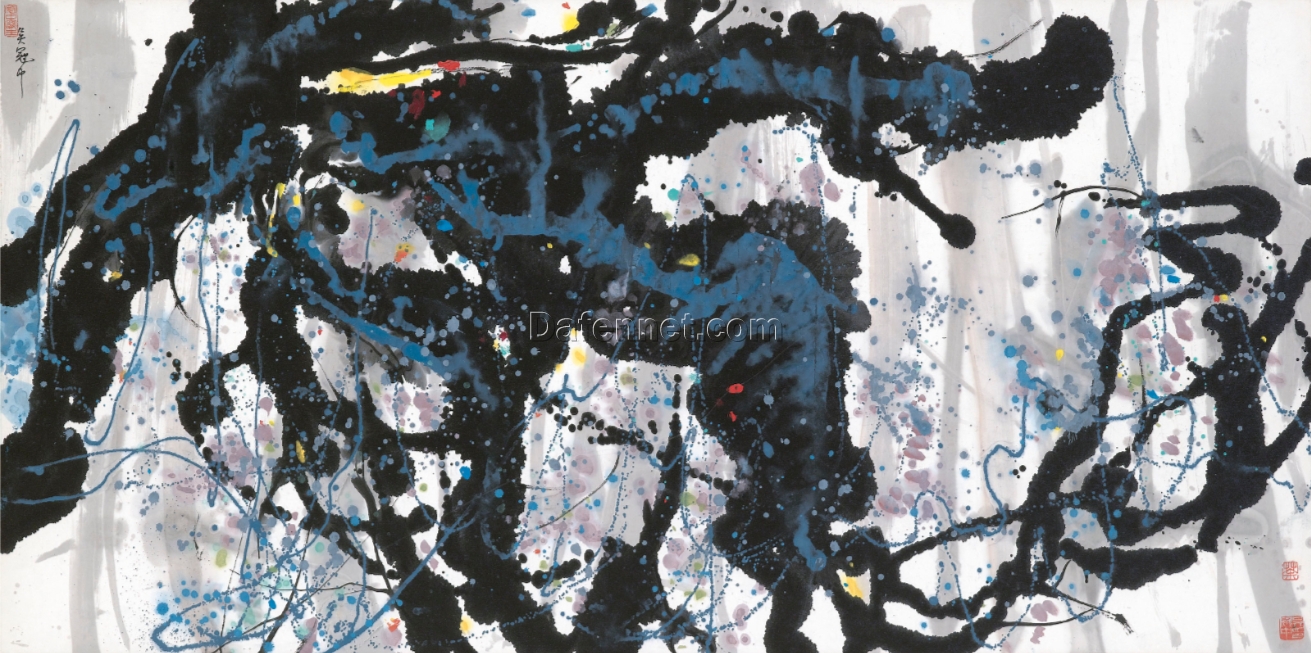 Wu Guanzhong Style Tree Roots Painting – Oversized Abstract Nature Art for Walls