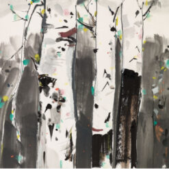 Wu Guanzhong’s Birch Trees – Asian Private Collection Landscape Oil Painting