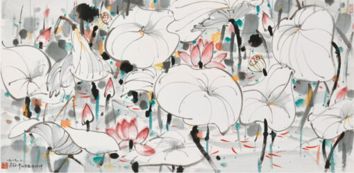 Wu Guanzhong Lotus Pond – Large Wall Art Oil Painting for Contemporary Chinese Décor