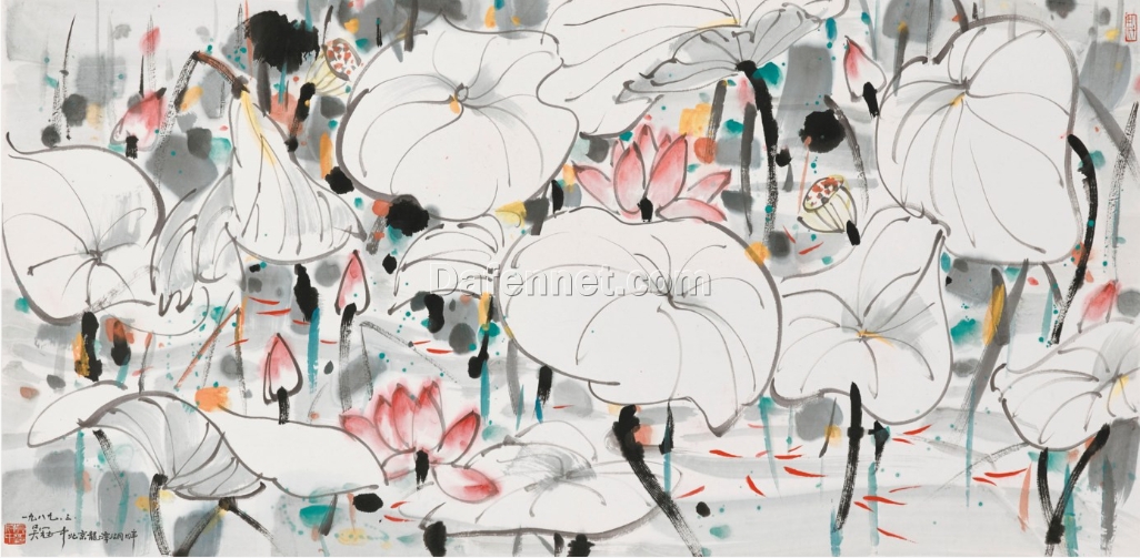 Wu Guanzhong Lotus Pond – Large Wall Art Oil Painting for Contemporary Chinese Décor