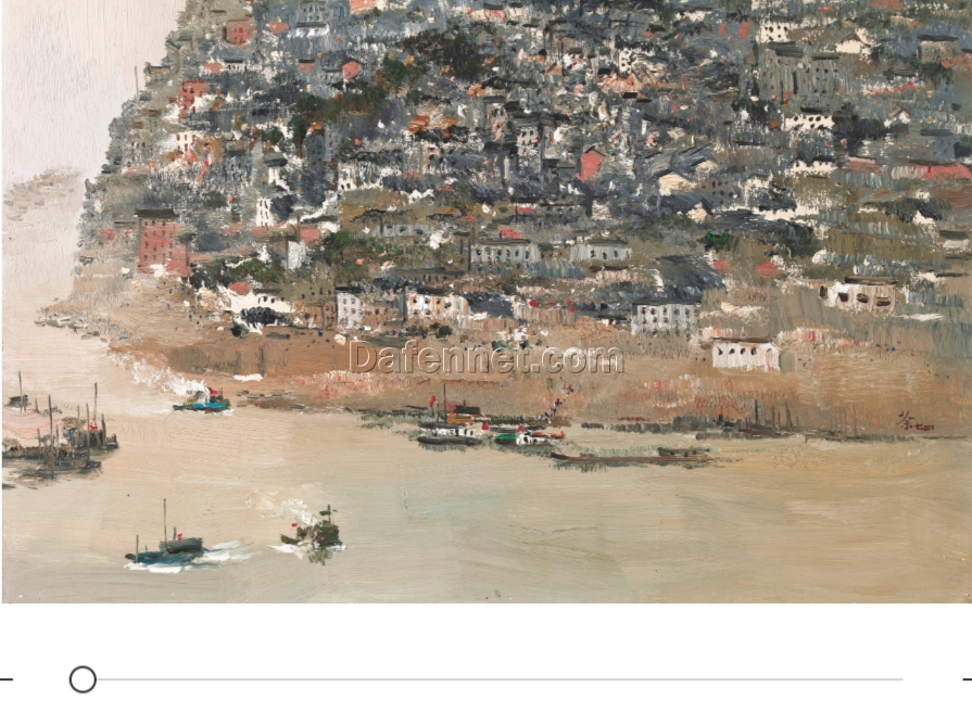 Yangtze River Mountain City” – Wu Guanzhong Inspired Chinese Landscape Oil Painting on Canvas