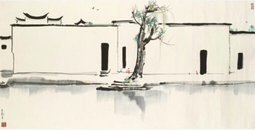 Wu Guanzhong Inspired “Spring Message” Wall Art – Modern Chinese Landscape Painting on Canvas (Framed Option)