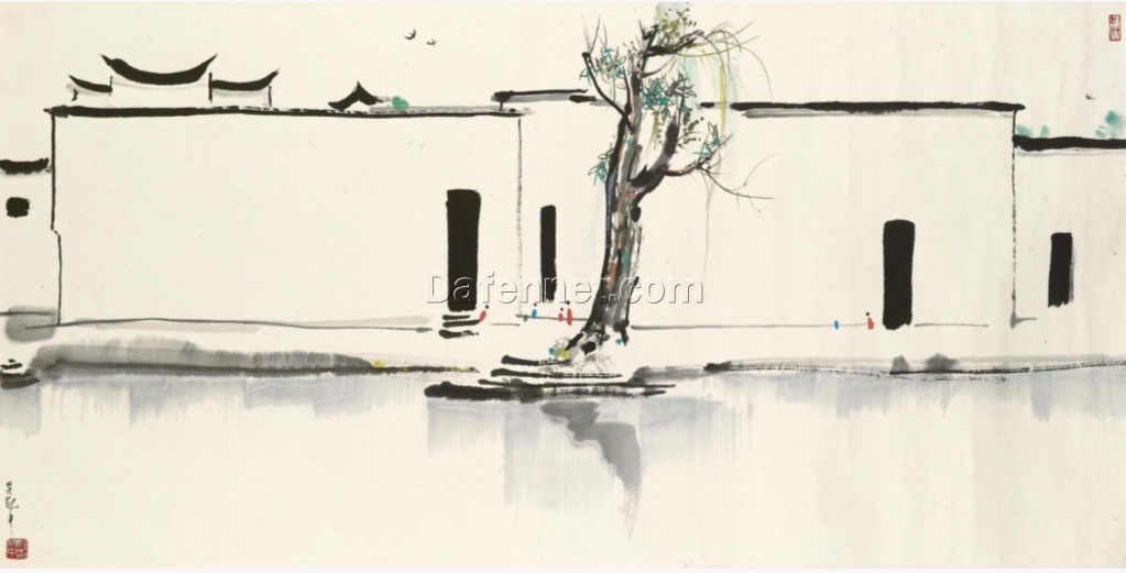 Wu Guanzhong Inspired “Spring Message” Wall Art – Modern Chinese Landscape Painting on Canvas (Framed Option)