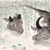 Water Buffalo in Ink Style” – Wu Guanzhong Inspired Chinese Animal Oil Painting on Canvas