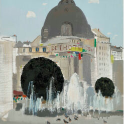 Large Canvas Oil Painting – Abstract Fountain Artwork in Wu Guanzhong Style for Contemporary Decor