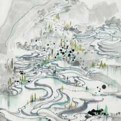 Rice Fields Serenity” – Wu Guanzhong Inspired Landscape Oil Painting on Canvas, Hand-Painted Wall Art