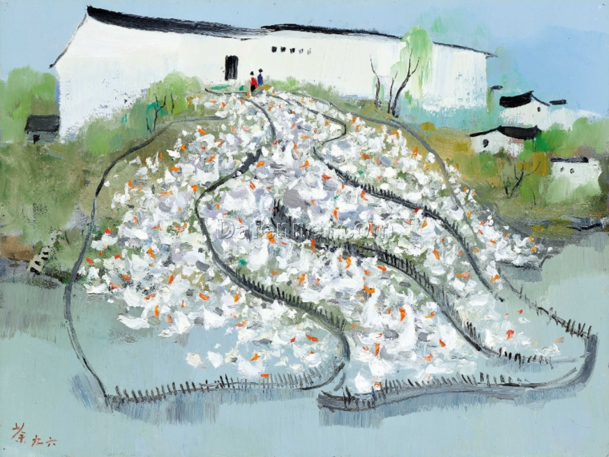 The Sound of My Hometown” – Wu Guanzhong Abstract Oil Painting, Custom Hand-Painted Canvas Art for Home Decor