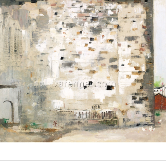 Old Wall” – Wu Guanzhong Oil Painting, Hand-Painted Traditional Chinese Art for Interior Spaces, Large Canvas Art for Hotels and Homes