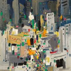 Wu Guanzhong-Inspired Oil Painting: Traditional Chinese Landscape with Modern Abstract Elements – Custom Art for Home and Hotel Decor