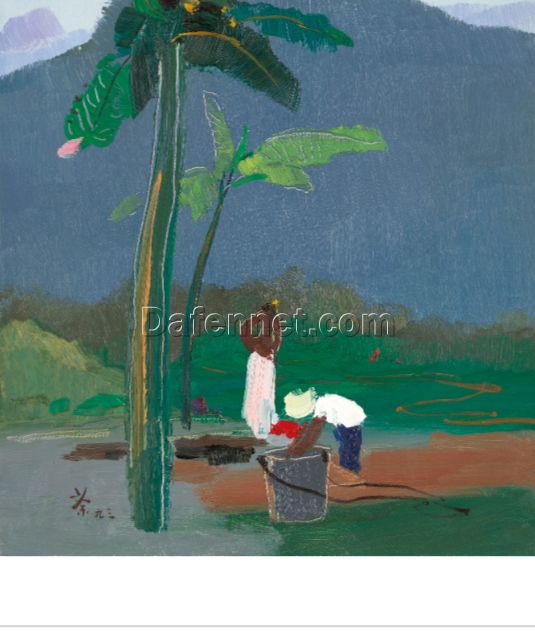 Yunnan Scenic Abstract Oil Painting on Canvas – Wu Guanzhong Style Wall Art for Modern Interior Design