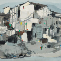 Thinking of Sichuan – Wu Guanzhong Inspired Landscape Oil Painting on Canvas, Custom Hand-Painted by DaFen Studio