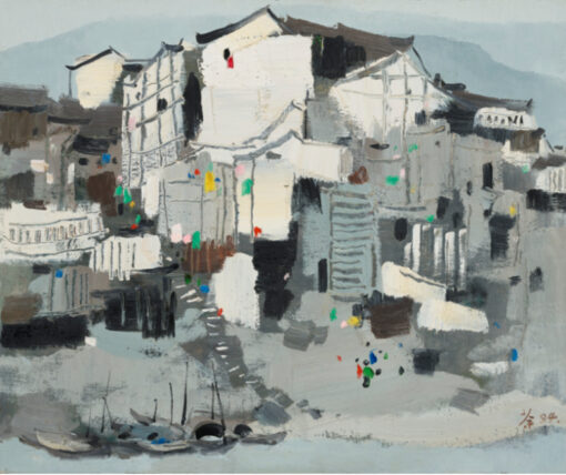 Thinking of Sichuan – Wu Guanzhong Inspired Landscape Oil Painting on Canvas, Custom Hand-Painted by DaFen Studio