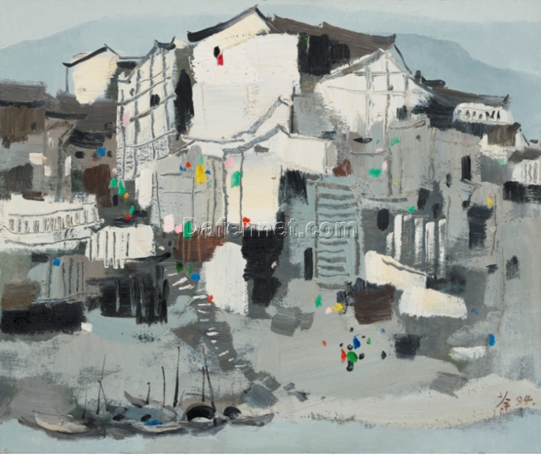 Thinking of Sichuan – Wu Guanzhong Inspired Landscape Oil Painting on Canvas, Custom Hand-Painted by DaFen Studio