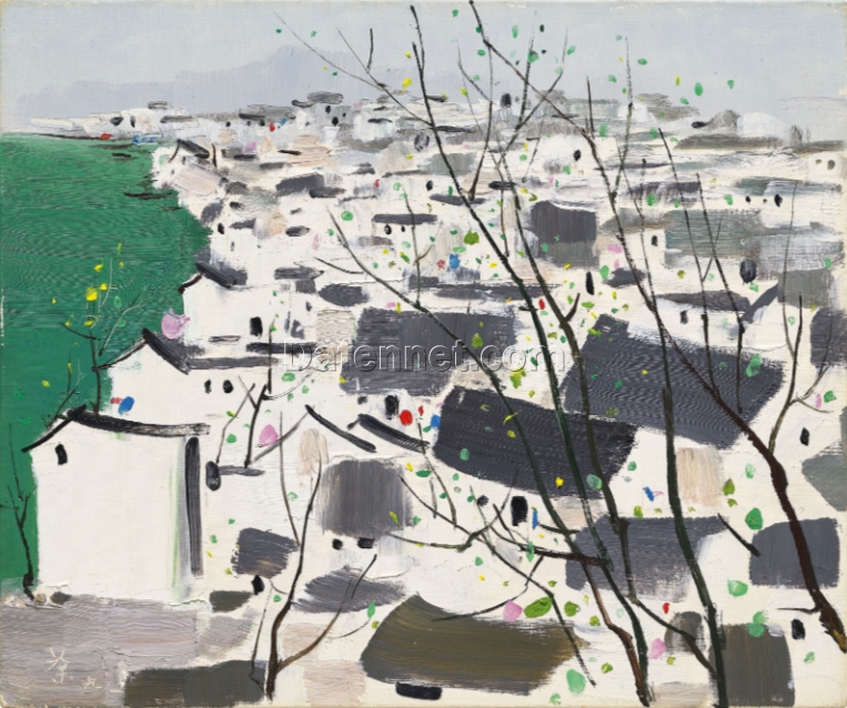 Binhjiang City, Fuyang by Wu Guanzhong – Hand-Painted Oil Painting on Canvas, DaFen Village Custom Art
