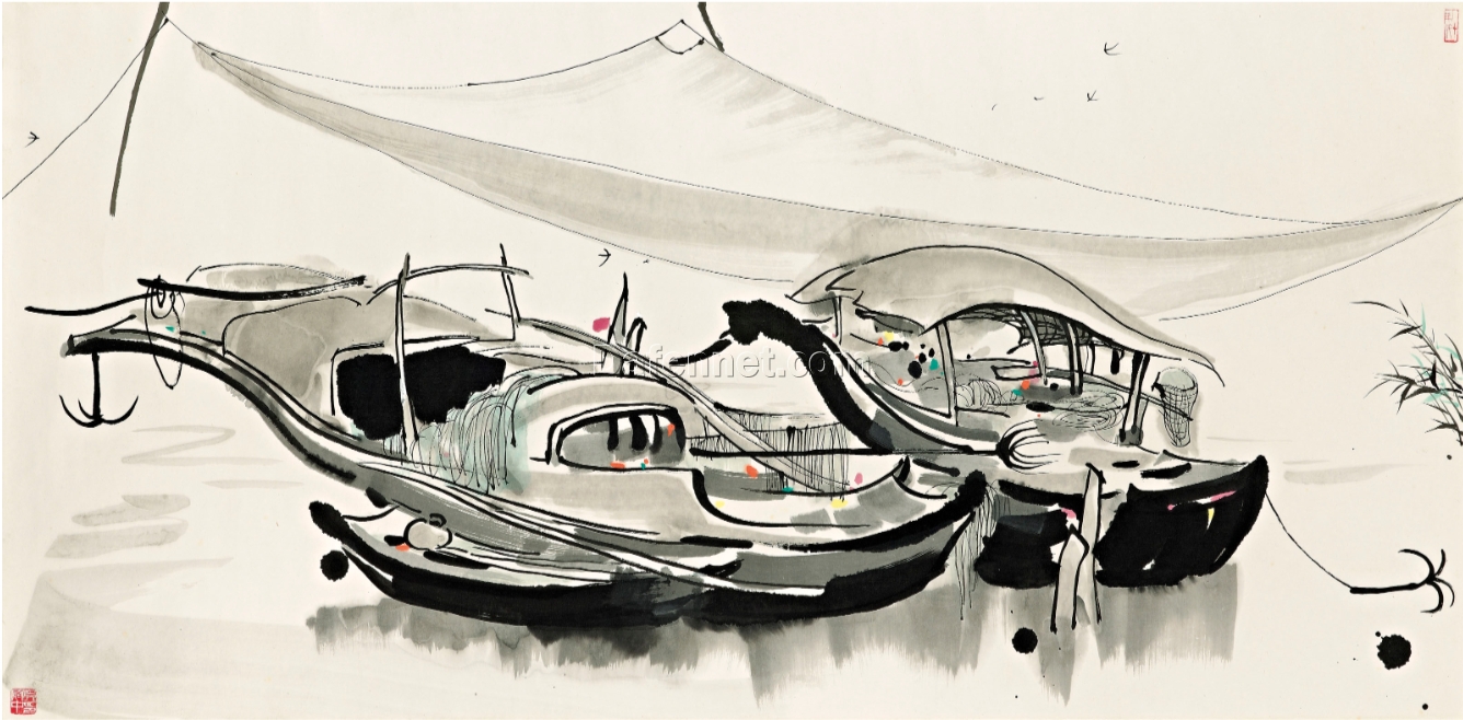 Wu Guanzhong Fishing Boat – Custom Oil Painting on Canvas, Perfect for Chinese Art Lovers