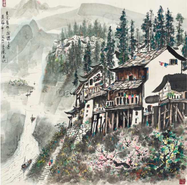 Wu Guanzhong Inspired Spring in Dong Village – Custom Oil Painting for Living Room or Hotel Decor