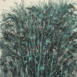 Wu Guanzhong Style Bamboo Forest with Village House – Abstract Chinese Landscape Painting on Canvas, DaFen Studio Custom