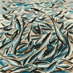 Abstract Fish Art by Wu Guanzhong – 1976 Inspired Oil Painting on Canvas, DaFen Custom Wall Decor for Home & Hotel