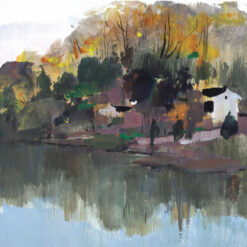 Custom Wu Guanzhong 'Riverbank' Style Oil Painting – Modern Chinese Landscape Canvas by DaFen Studio