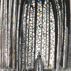 Wu Guanzhong Inspired Oil Painting – Paris Church Scene in Chinese Abstract Style by DaFen Studio
