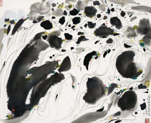 Custom Large Abstract Oil Painting – Inspired by Wu Guanzhong’s ‘Old Longing for the Rapids’ – Modern Chinese Wall Art