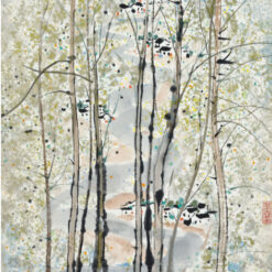 DaFen Village Custom Oil Painting – Wu Guanzhong’s Riverbank Homes – Elegant Chinese Landscape for Interior Design