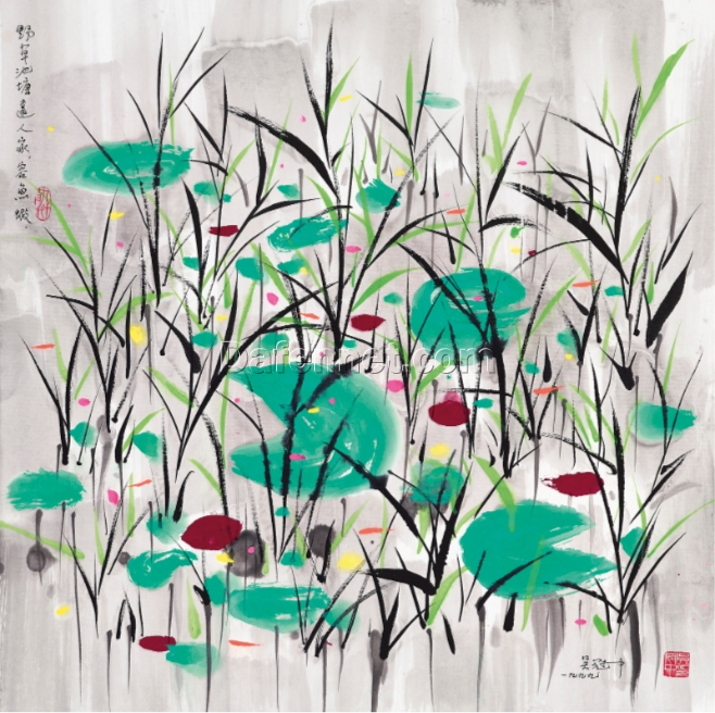 Wu Guanzhong ‘Weeds in a Pond’ – Elegant Oil Painting for Modern Home & Hotel Interiors