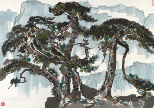 Wu Guanzhong ‘Cang Song’ – Custom Oil Painting of Majestic Pine for Modern Home & Hotel Décor