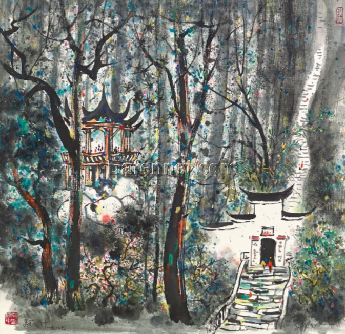 Wu Guanzhong ‘Qingcheng Mountain’ Oil Painting – Serene Chinese Landscape for Elegant Spaces