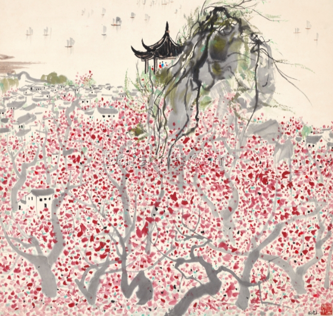 Wu Guanzhong ‘Wuxi Plum Garden’ – Custom Chinese Oil Painting of Plum Blossoms for Home & Hotel Décor