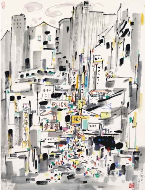 Wu Guanzhong ‘Tsim Sha Tsui’ – Custom Chinese Oil Painting of Hong Kong’s Vibrant Cityscape