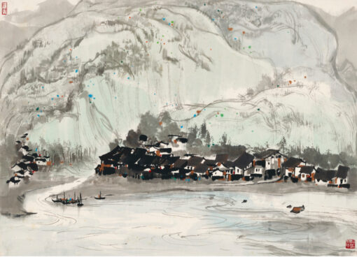 Wu Guanzhong ‘Li River Town’ – Elegant Landscape Oil Painting for Modern Home & Hotel Décor