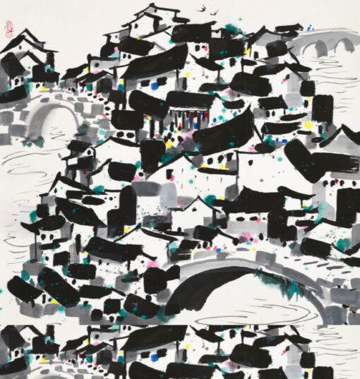 Wu Guanzhong ‘A Village of Bridges’ – Custom Oil Painting of Traditional Chinese Village