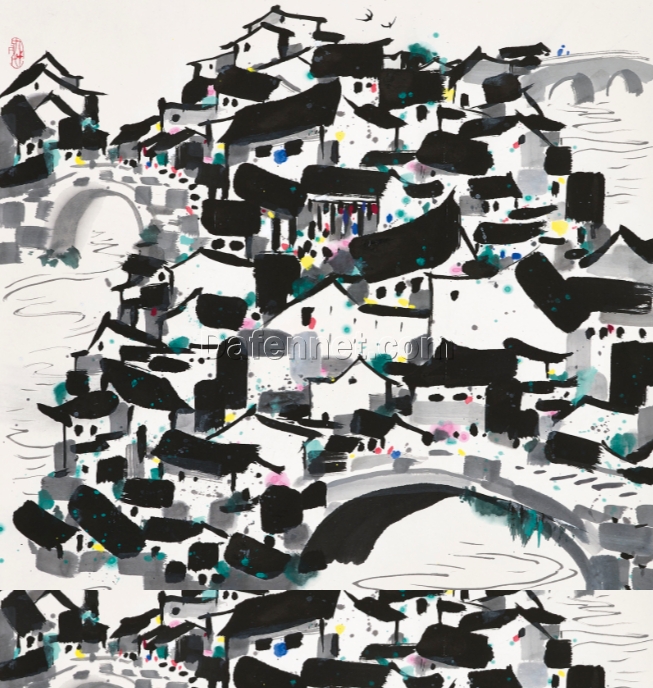 Wu Guanzhong ‘A Village of Bridges’ – Custom Oil Painting of Traditional Chinese Village