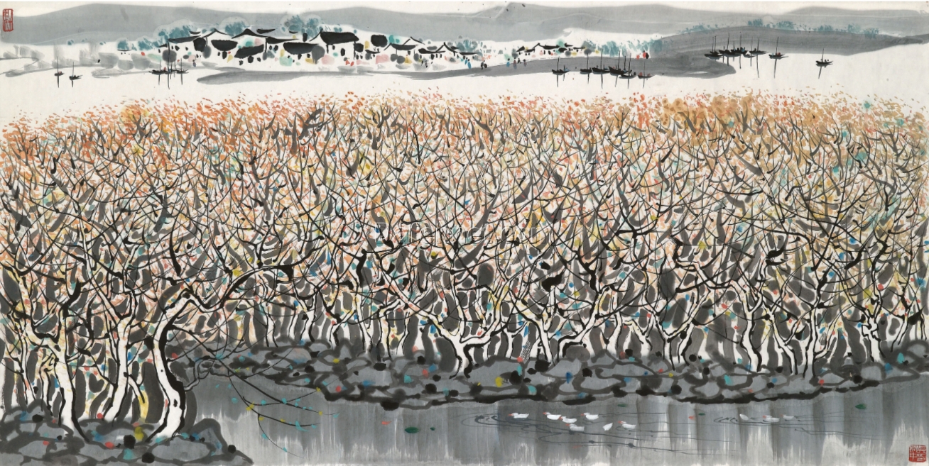 Wu Guanzhong ‘Landscapes of the Wetland’ – Custom Chinese Wetland Landscape Oil Painting for Modern Interiors