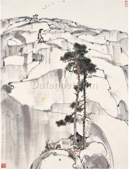 Modern Chinese Ink-Inspired Mountain Painting – Wu Guanzhong ‘Beiwudang’ Scenic Landscape by DaFen Artists