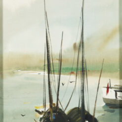 Wu Guanzhong Style Boat Painting – Chinese Abstract Landscape Wall Art on Canvas, Custom from DaFen Village
