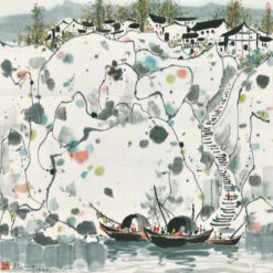Wu Guanzhong ‘By the Wu River’ Inspired Oil Painting – Chinese Modern Landscape Wall Art on Canvas