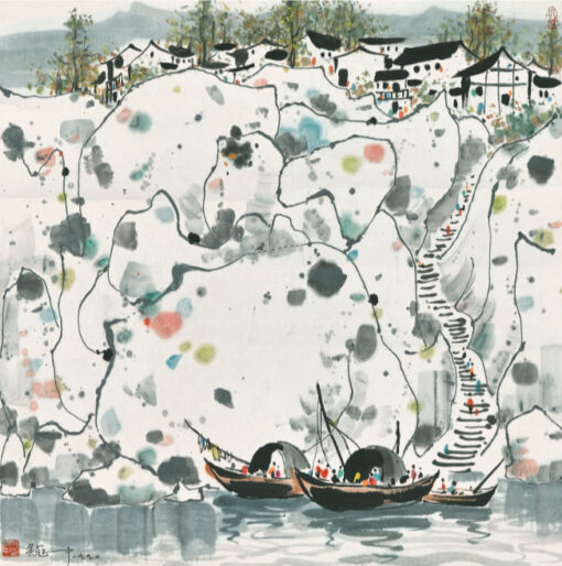 Wu Guanzhong ‘By the Wu River’ Inspired Oil Painting – Chinese Modern Landscape Wall Art on Canvas