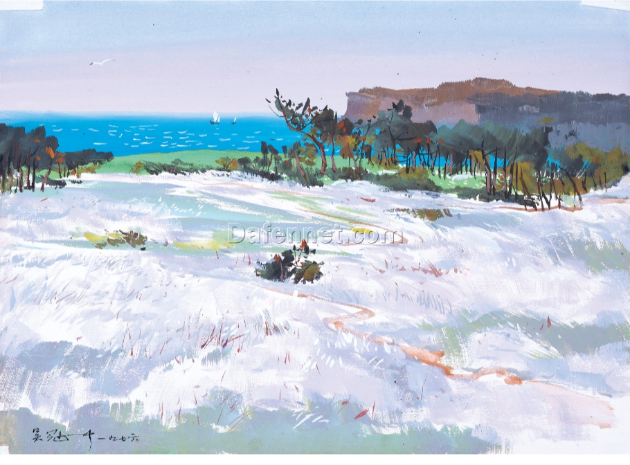 By the Sea – Wu Guanzhong Inspired Custom Oil Painting for Modern Interiors