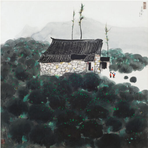 Wu Guanzhong Teefeld Ölgemälde - Moderne chinesische ländliche Landschaft für Heimdekoration