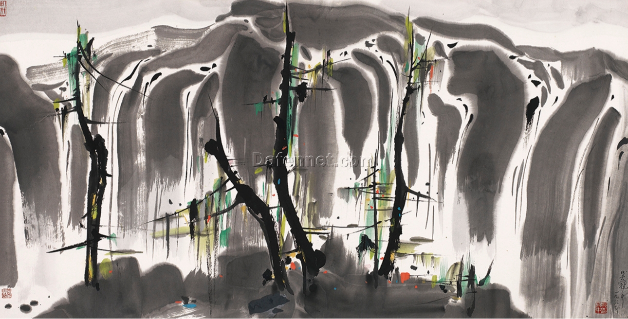 Wu Guanzhong’s Waterfall – Stunning Chinese Landscape Oil Painting for Home & Hotel Decor