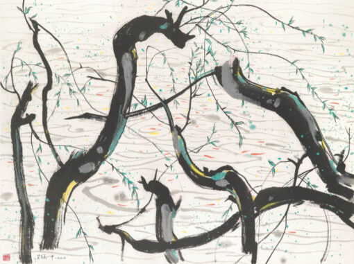 Fish in Motion – Large Abstract Oil Painting on Canvas, Wu Guanzhong Style, Custom Chinese Wall Art from DaFen Village